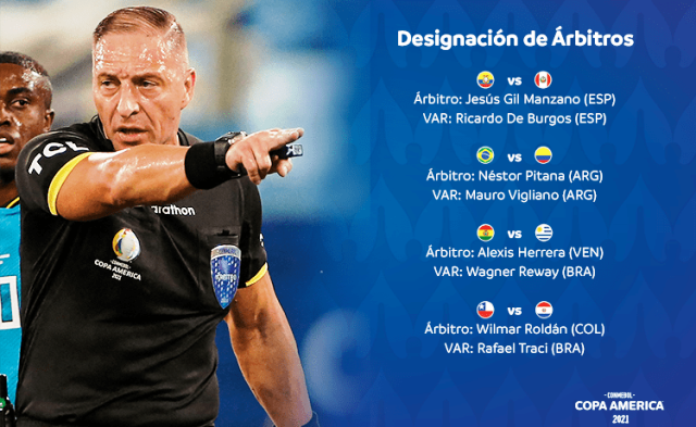 Los árbitros para la 4° fecha de la Conmebol Copa América 2021