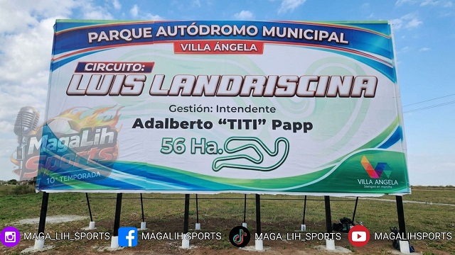Villa &Aacute;ngela: instalaci&oacute;n del cartel identificatorio del Parque Aut&oacute;dromo "Luis Landriscina"